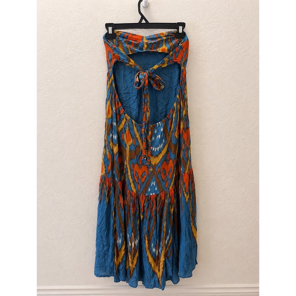 Free People Ikat Open Back Strapless Maxi Dress Boho Festival Large Blue Coastal - Picture 4 of 8